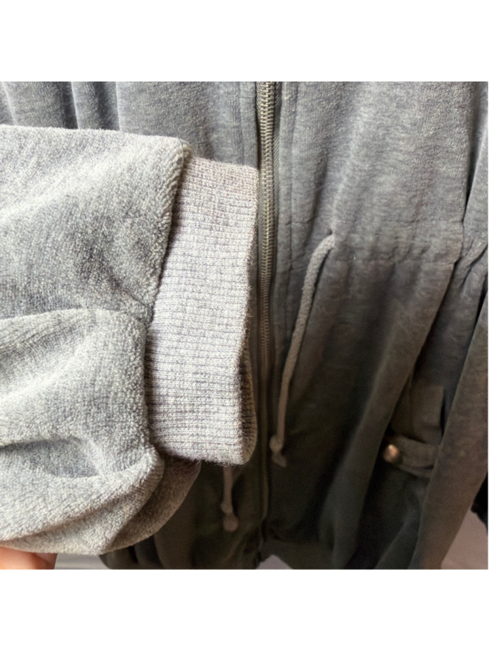 Women's IMEI Gray Velour Full-Zip Anorak Hoodie L/XL Athleisure Drawstring Waist - Picture 7 of 8